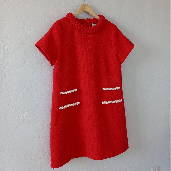 Tuckernuck Red Tweed Jackie Dress Pearl Embellishment L - Picture 8 of 16